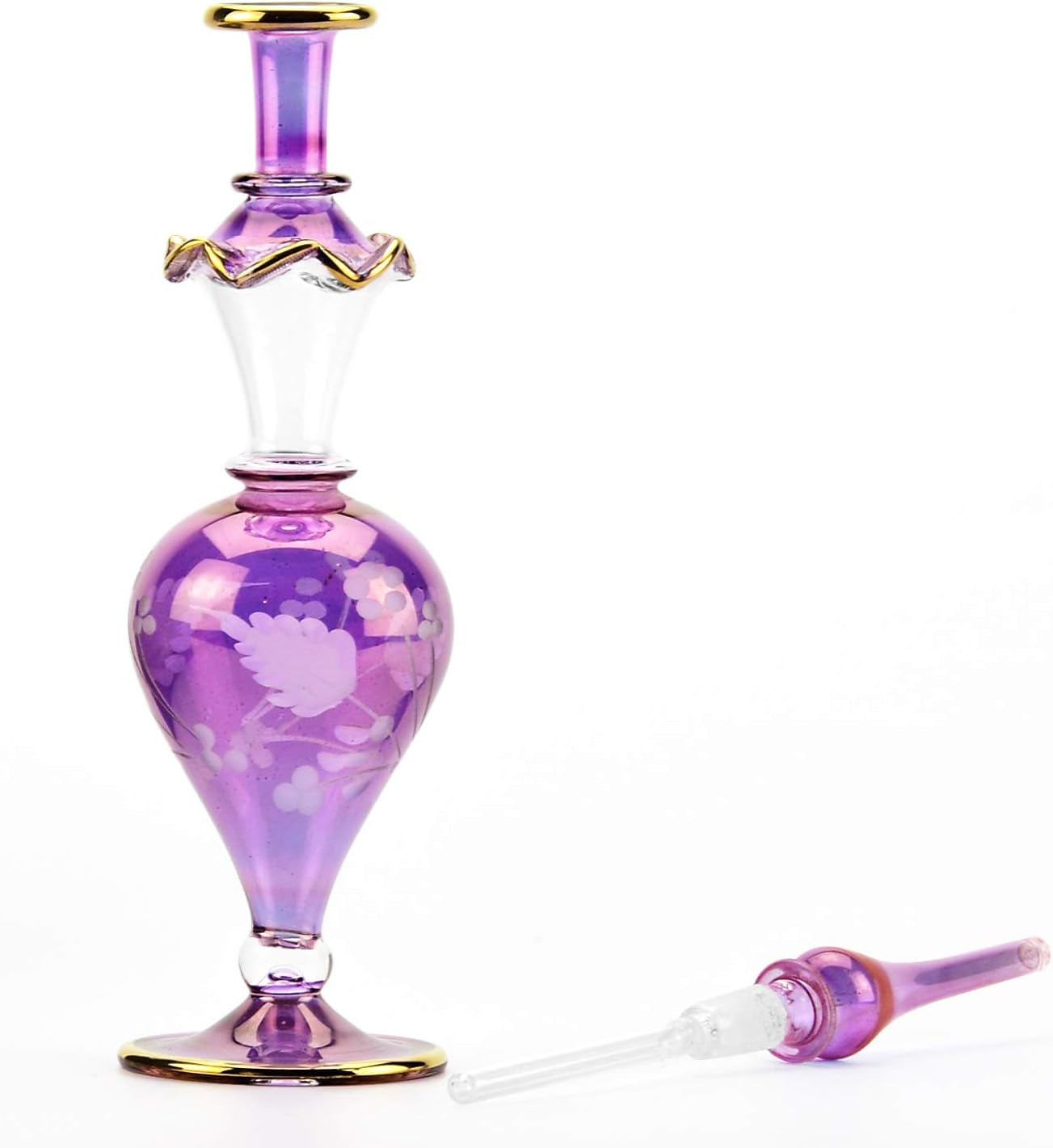 9 In. Egyptian Perfume Bottle Large Size. Handmade in Egypt for Your Perfume, Essential Oils, Egyptian Decoration or Party Table Centerpiece (Violet)