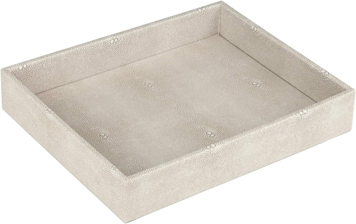 Elegant Desktop Organizer, Vanity Tray, Bathroom Storage Tray Holder, Dresser Jewelry Tray, Change Coin Key Watch Catchall Tray, 10.2 X 8.4 X 1.8 Inches (Light Grey Faux Leather Shagreen)