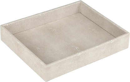 Elegant Desktop Organizer, Vanity Tray, Bathroom Storage Tray Holder, Dresser Jewelry Tray, Change Coin Key Watch Catchall Tray, 10.2 X 8.4 X 1.8 Inches (Light Grey Faux Leather Shagreen)