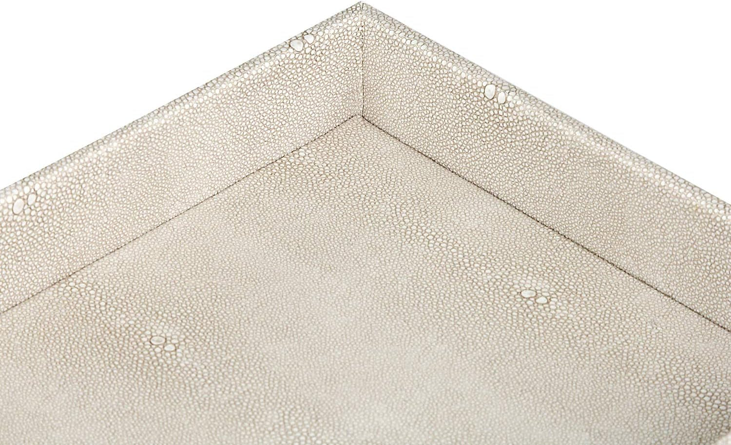 Elegant Desktop Organizer, Vanity Tray, Bathroom Storage Tray Holder, Dresser Jewelry Tray, Change Coin Key Watch Catchall Tray, 10.2 X 8.4 X 1.8 Inches (Light Grey Faux Leather Shagreen)