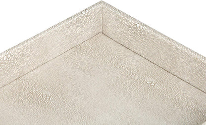 Elegant Desktop Organizer, Vanity Tray, Bathroom Storage Tray Holder, Dresser Jewelry Tray, Change Coin Key Watch Catchall Tray, 10.2 X 8.4 X 1.8 Inches (Light Grey Faux Leather Shagreen)