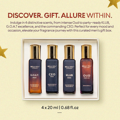 Bella Vita Organic Man Perfume Gift Set for Men, Luxury Scent with Long Lasting Fragrance, 4X20 Ml Perfumes