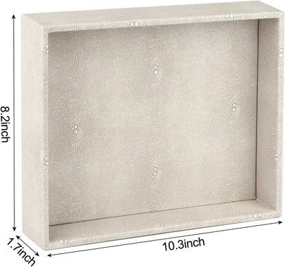 Elegant Desktop Organizer, Vanity Tray, Bathroom Storage Tray Holder, Dresser Jewelry Tray, Change Coin Key Watch Catchall Tray, 10.2 X 8.4 X 1.8 Inches (Light Grey Faux Leather Shagreen)