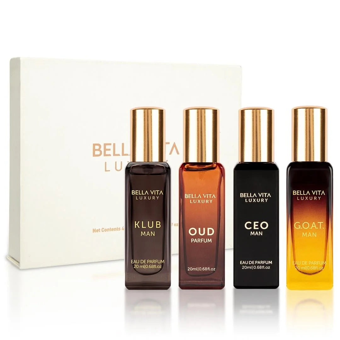 Bella Vita Organic Man Perfume Gift Set for Men, Luxury Scent with Long Lasting Fragrance, 4X20 Ml Perfumes