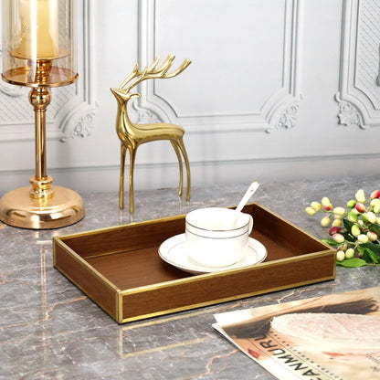 Perfume Trays for Dresser,12" Leather Valet Tray for Men Women,Small Vanity Tray Gold,Nightstand Tray Decorative-Wood Brown