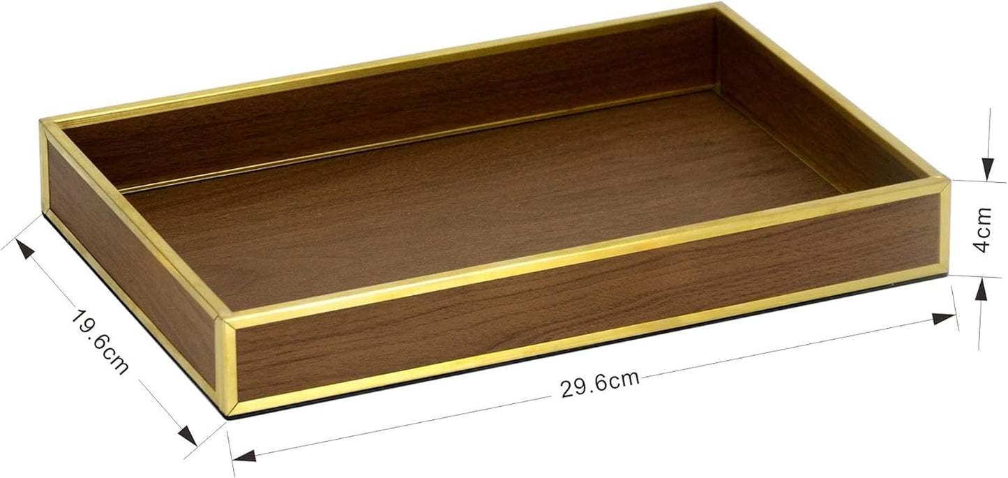 Perfume Trays for Dresser,12" Leather Valet Tray for Men Women,Small Vanity Tray Gold,Nightstand Tray Decorative-Wood Brown